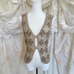 90s boho crochet vest with beading Sz. M/L